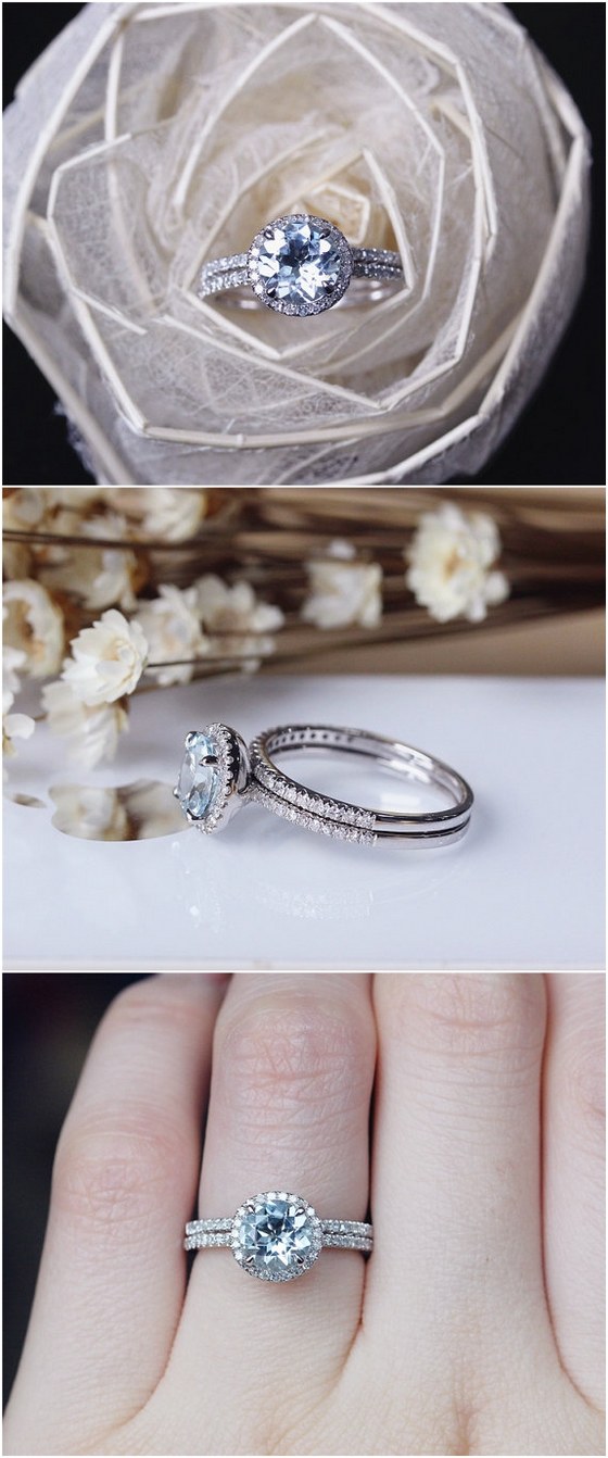 Solid 14K White Gold 7mm Aquamarine Ring Set Aquamarine Engagement Ring