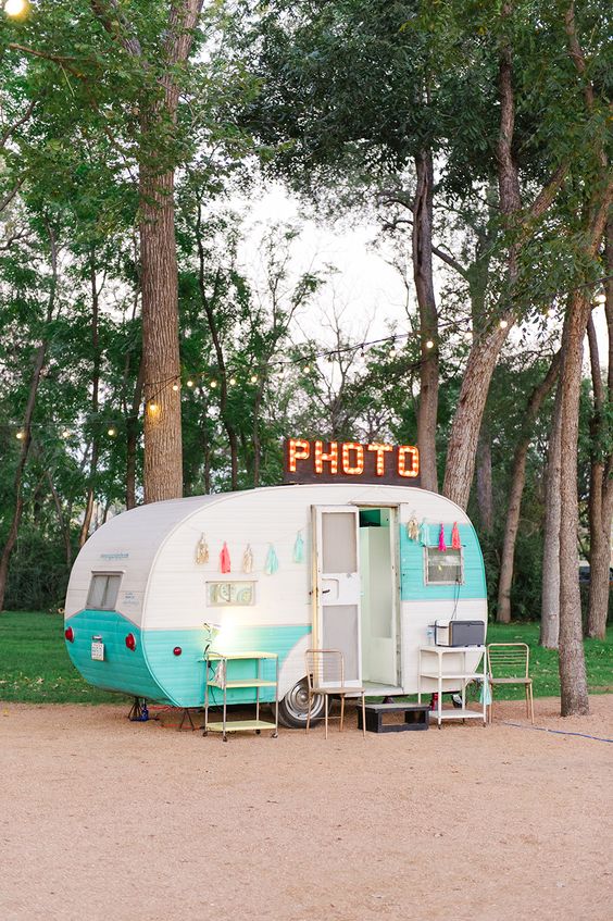 Traveling photo booth in vintage trailer