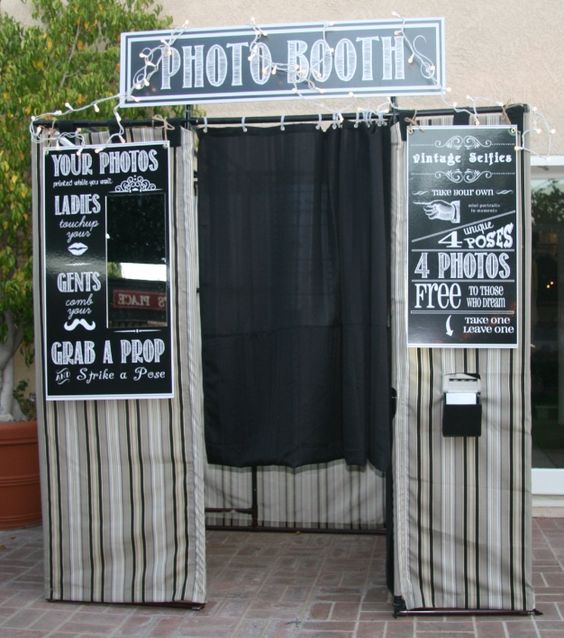 fairly detailed instructions for a photo booth made from pvc pipe and outdoor fabric, signs included