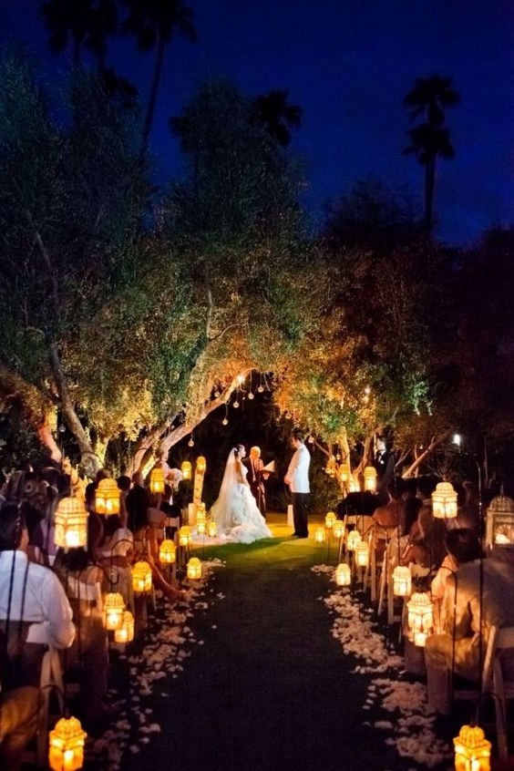 moroccan style lanterns for aisle decor - night wedding ideas