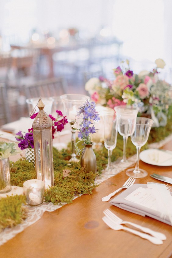moss wedding centerpiece and moss wedding tablescape table ideas