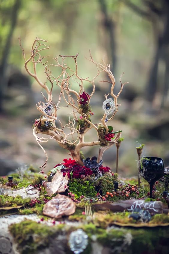 rustic frost woodland wedding centerpiece