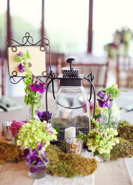 rustic moss wedding centerpiece