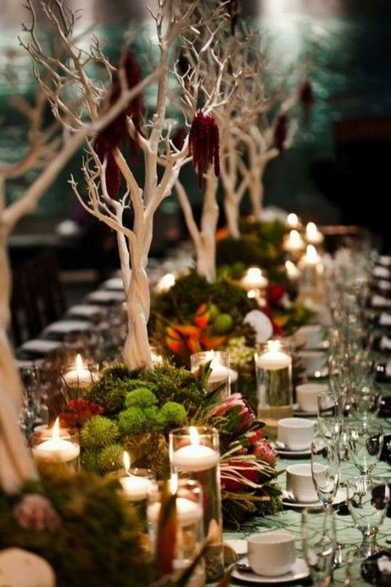 rustic woodland Moss Wedding Table Decor Ideas