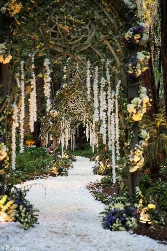 stunning wedding walkway idea with lights