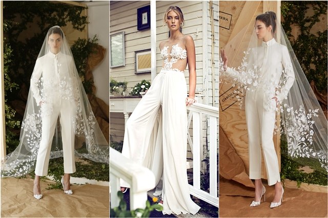 white wedding pant suits for bride