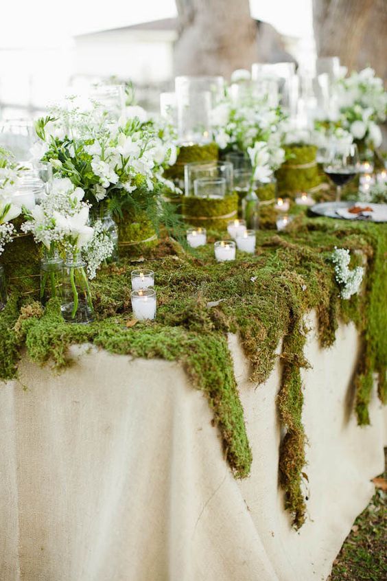 woodland moss wedding table decor ideas