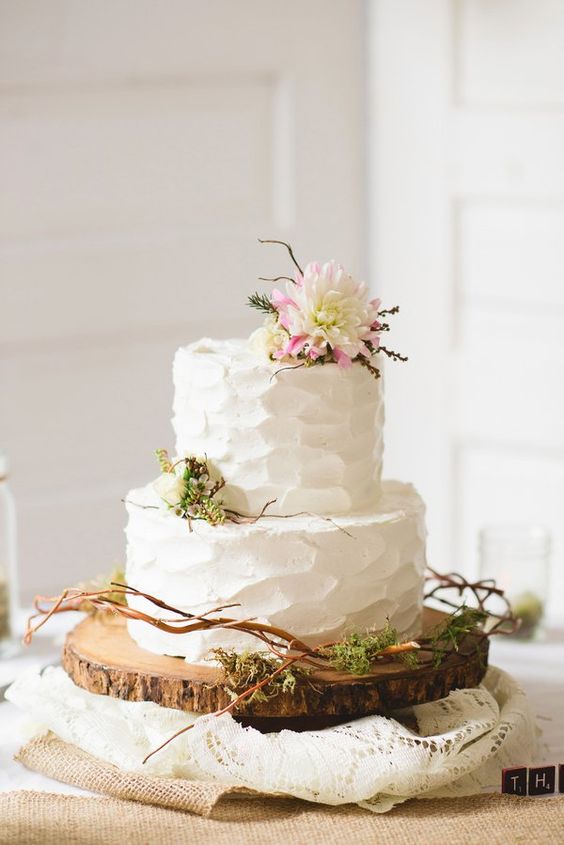 All White Rustic Wedding Cake