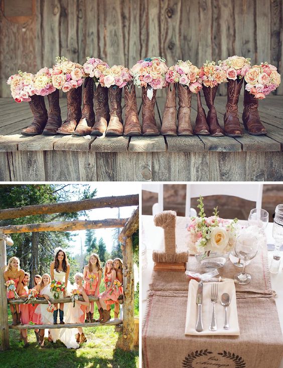 All bridesmaids in cowboy boots