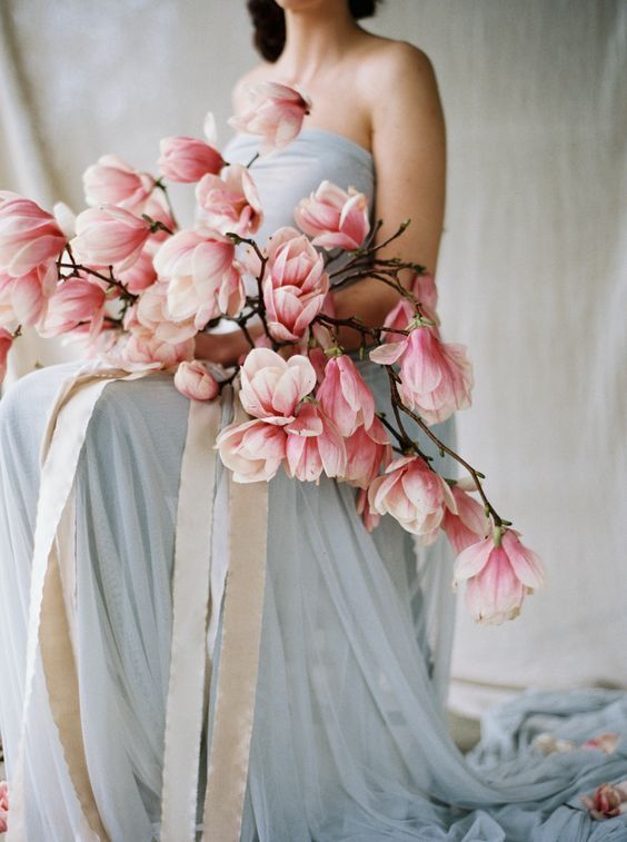 Blushing pink magnolia wedding florals via Lauren Balingit