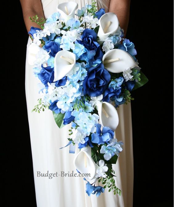 Cascading Fountain Blue Wedding Flower Bouqet