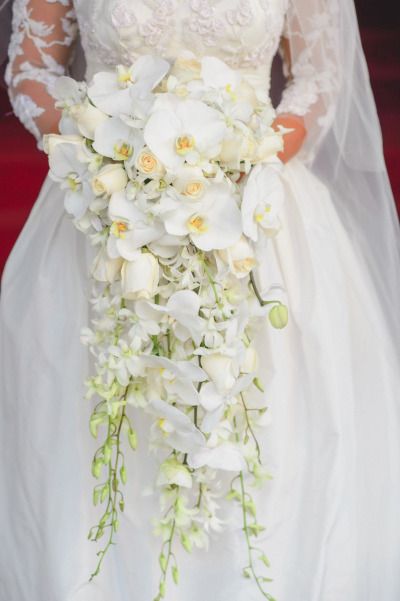 Cascading orchid wedding bouquet