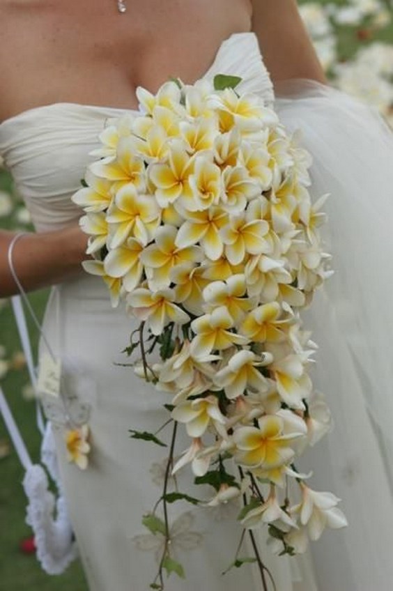 Cascading plumeria wedding bouquet