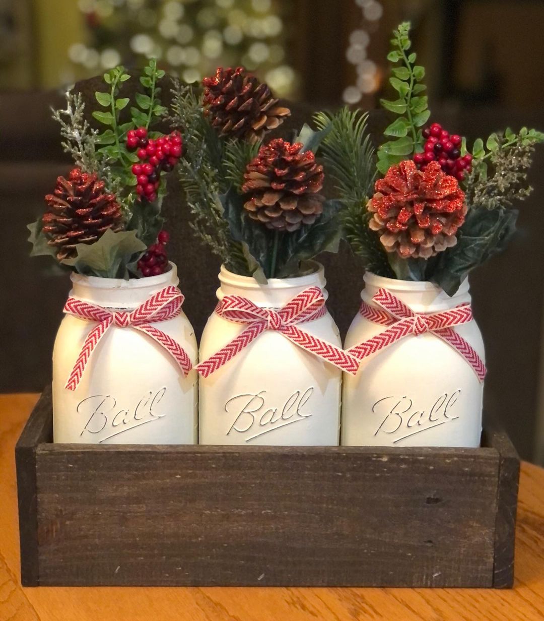 Christmas mason jar wedding centerpiece