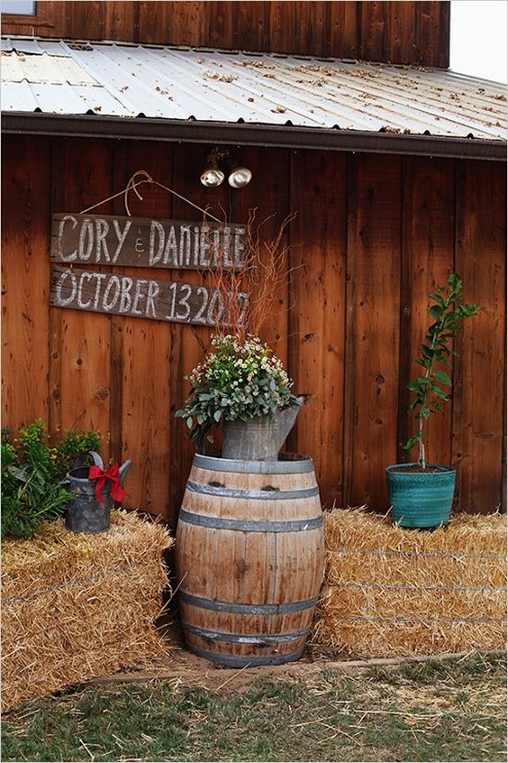 Country rustic hay bale wedding sign decor