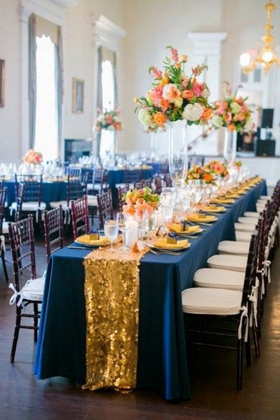 Gold Navy and Orange Wedding Decor