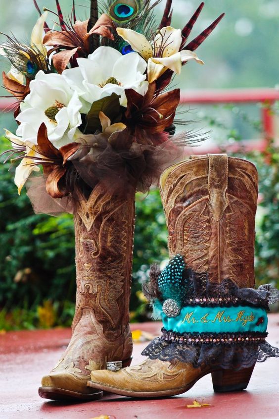 Her boots, garter, and bouquet