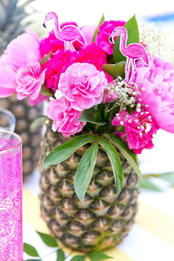 30 Chic Aloha Tropical Bridal Shower Ideas 15 Hot Pink Tropical Bridal Shower Centerpiece