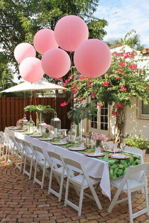 Hot Pink Tropical Bridal Shower Table Decor