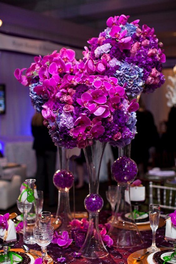 Hydrangea & orchid wedding centerpieces
