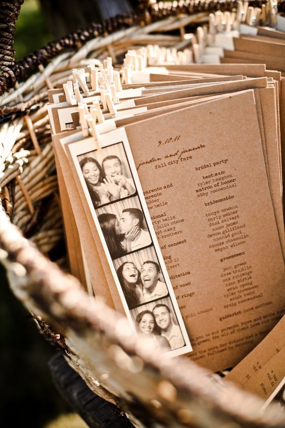 Kraft Paper wedding program with photobooth pictures