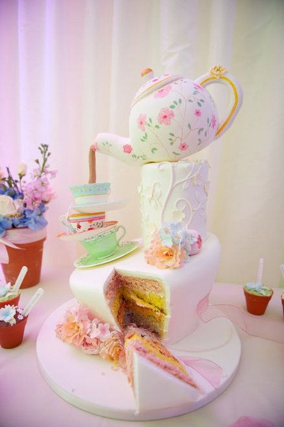 20 Creative Topsy Turvy Wedding Cake Ideas 7 Mad Hatter wedding cake for tea