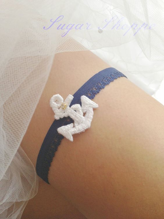 Marine Nautical Wedding Garter Blue Lace