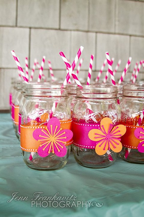 30 Chic Aloha Tropical Bridal Shower Ideas 17 Mason Jars with Paper Straws