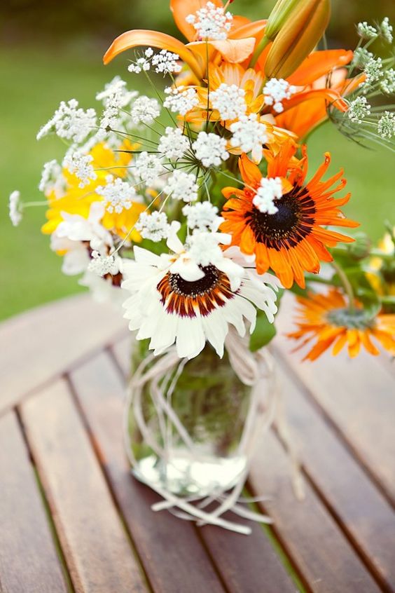 Nice blend of wildflowers for country wedding centerpiece