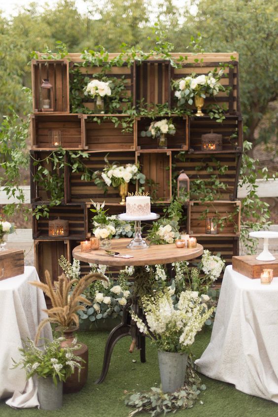 Outdoor Wooden Crates Wedding Backdrop