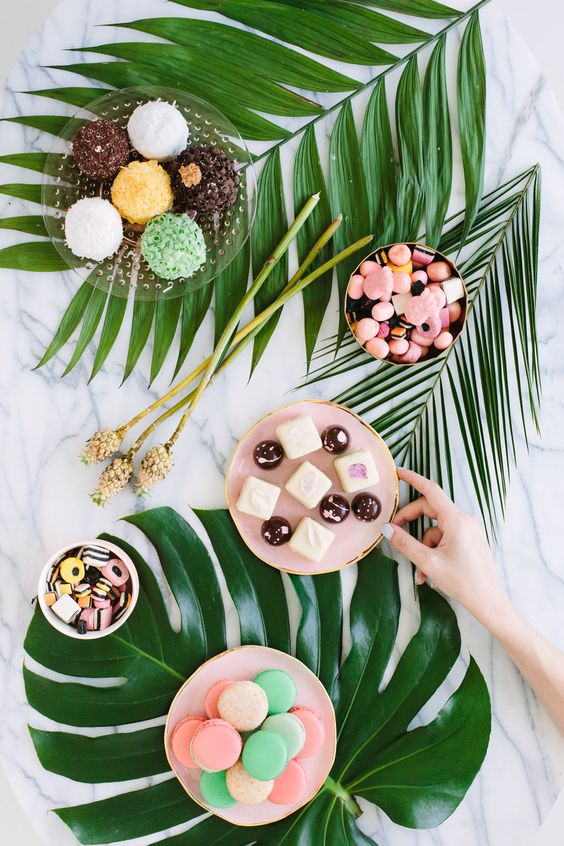 30 Chic Aloha Tropical Bridal Shower Ideas 7 Palm Fronds and Bon Bons Dinner Party