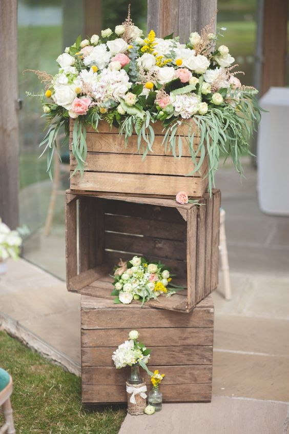 Pink Yellow Wooden Crates Wedding Decor
