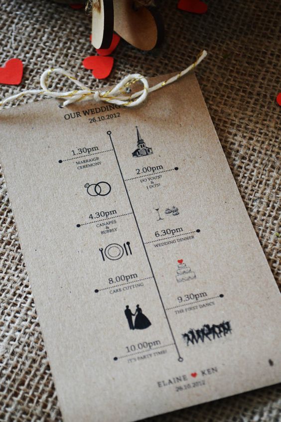 Rustic Wedding Day Schedules kraft paper & twine