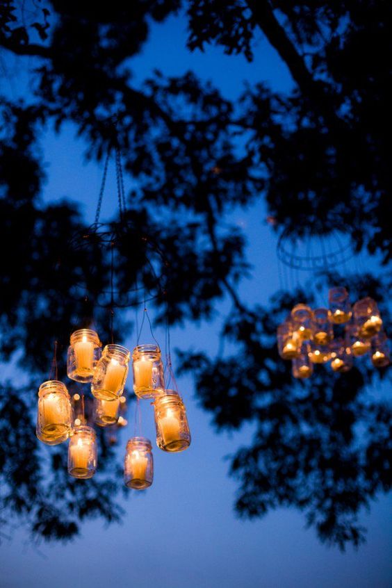 Rustic backyard wedding lighting