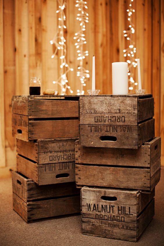 Rustic country barn wood crate wedding decor