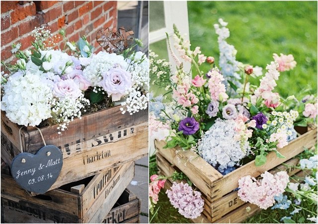 Rustic country wooden crate wedding decor