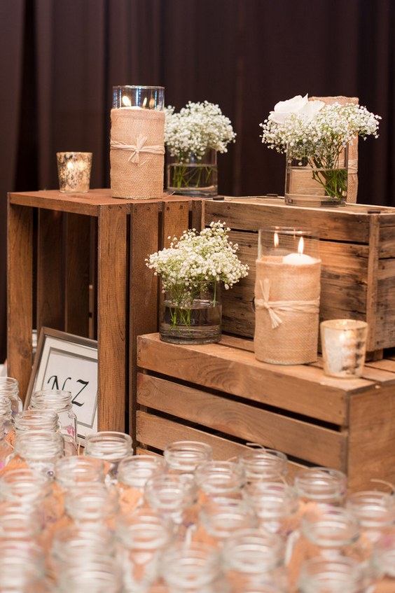 Rustic wooden crated wedding decor