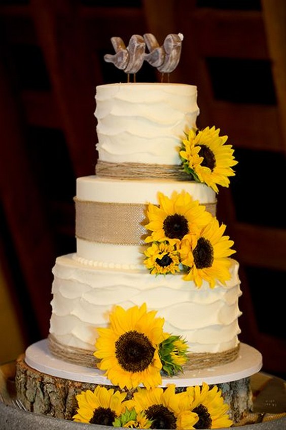 Sunflowers, twine, burlap, and wooden accents are hallmarks of a rustic wedding