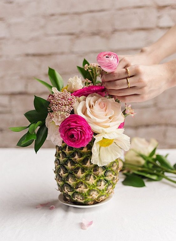 30 Chic Aloha Tropical Bridal Shower Ideas 13 Tropical Pineapple vases bridal shower cenetrpiece