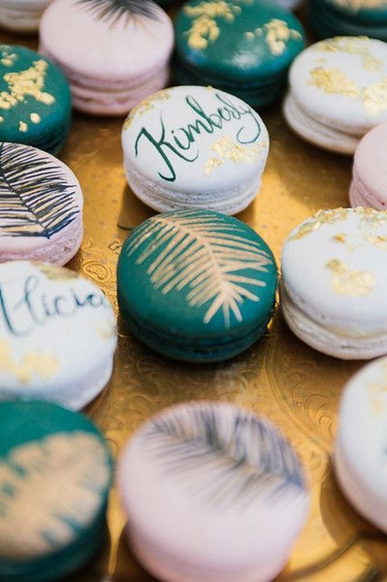 Tropical macarons for wedding place cards