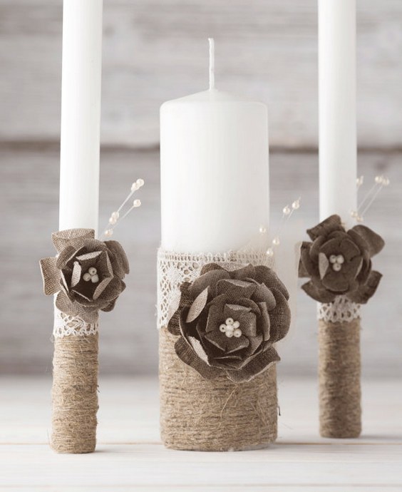 Unity Candle Set Rustic Wedding Candle Set Rustic Wedding Unity Candle Burlap and Lace Rope