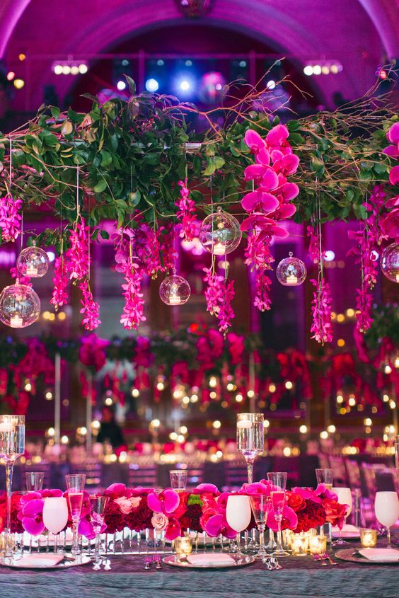 Vibrant Fuchsia Orchid Overhead Arrangement