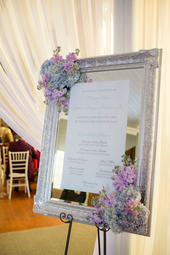 Vintage Silver-Framed Mirror Wedding Ceremony Program