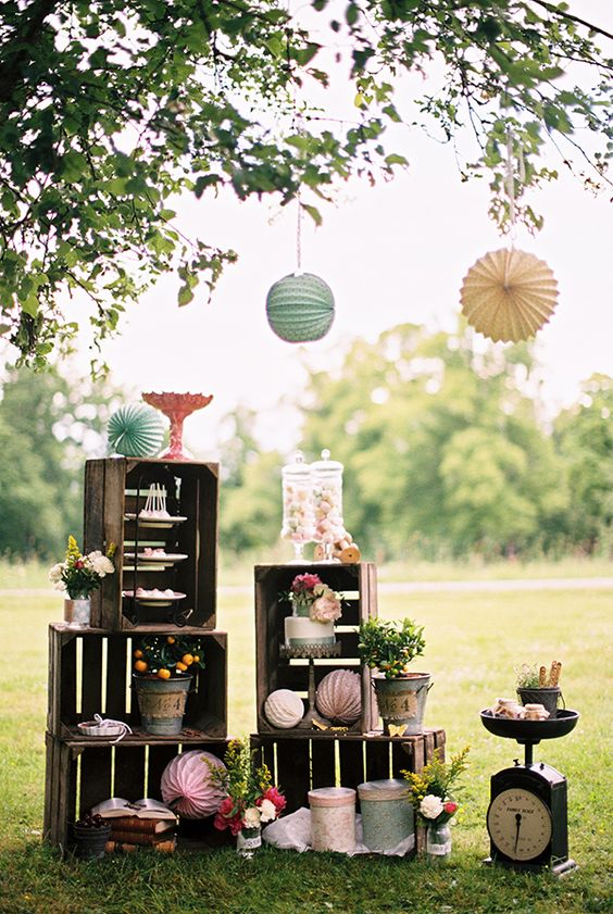 Wooden crates fruit box wedding decor
