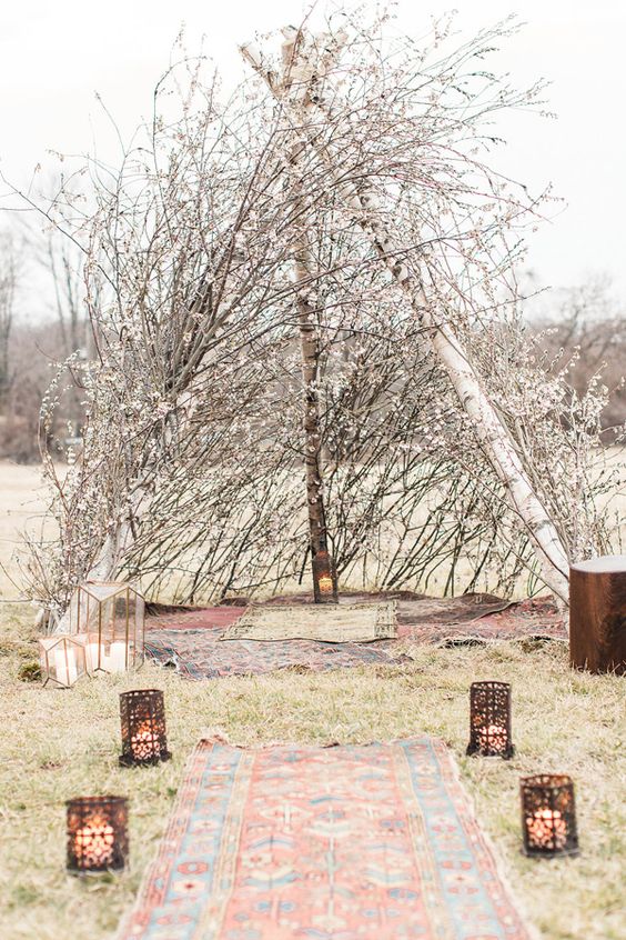 bohemian tent wedding altar