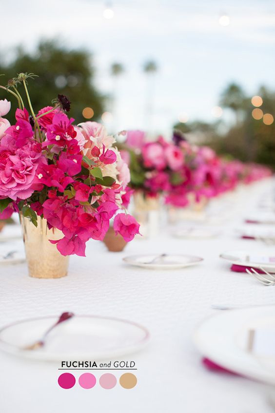 bold fuchsia and gold wedding centerpiece