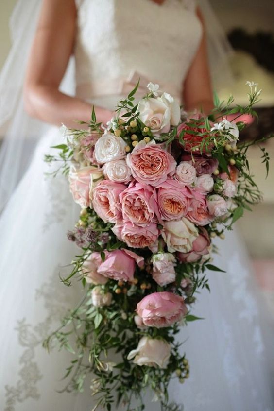 cascading rose wedding bouquet