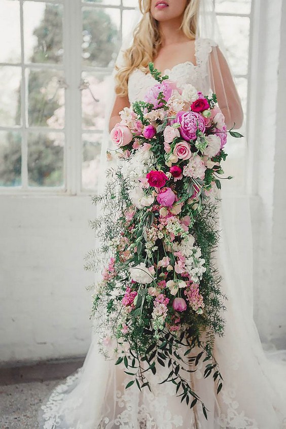 cascading wedding bouquets via jo photo