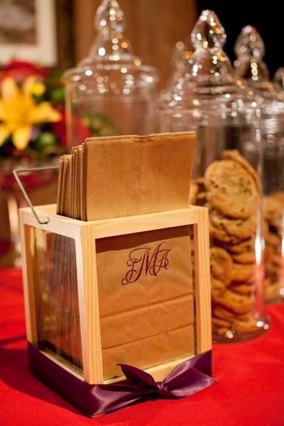 cookie bar with hand stamped monogramed bags