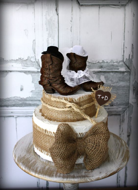 country western rustic cowboy boots wedding cake topper